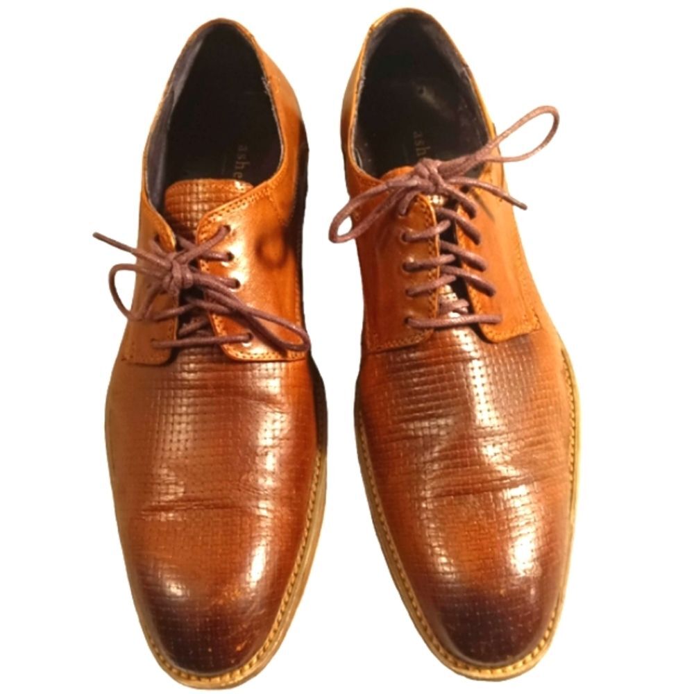 Asher Green Mens  Textured Brown Genuine Leather  Oxford Tie Up Shoes Sz 8